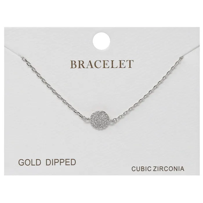 CZ Pave Disc Charm Delicate Chain Bracelet