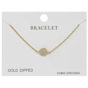 CZ Pave Disc Charm Delicate Chain Bracelet