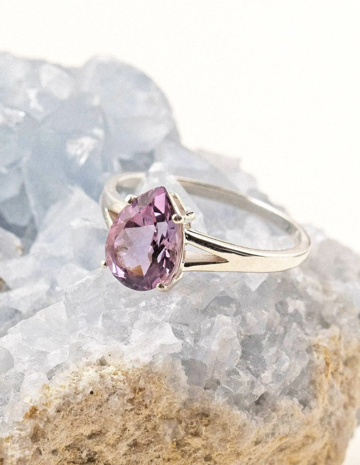 Delicate Amethyst Teardop Ring