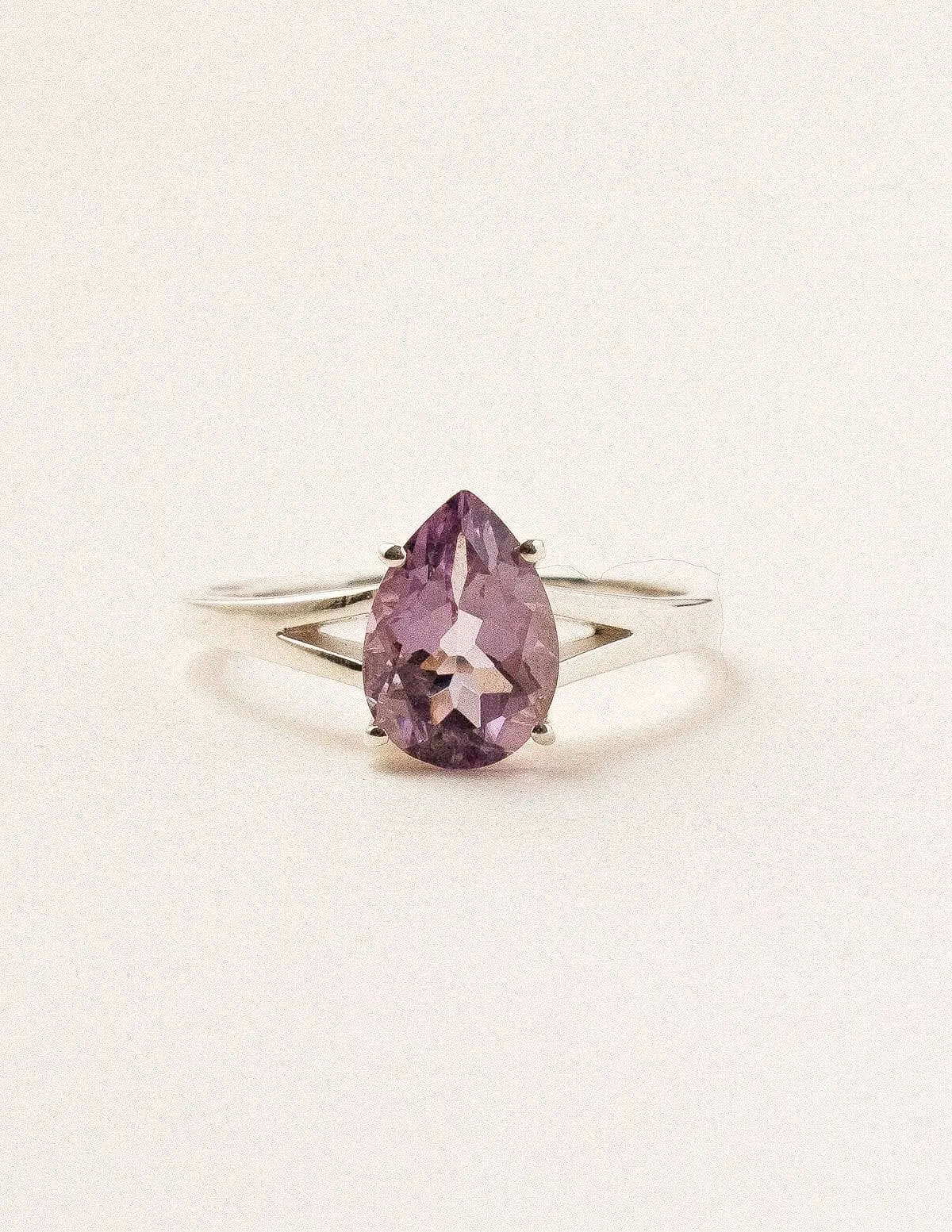 Delicate Amethyst Teardop Ring