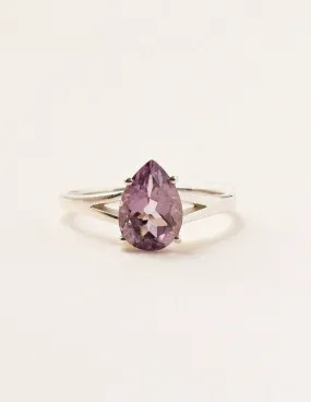 Delicate Amethyst Teardop Ring