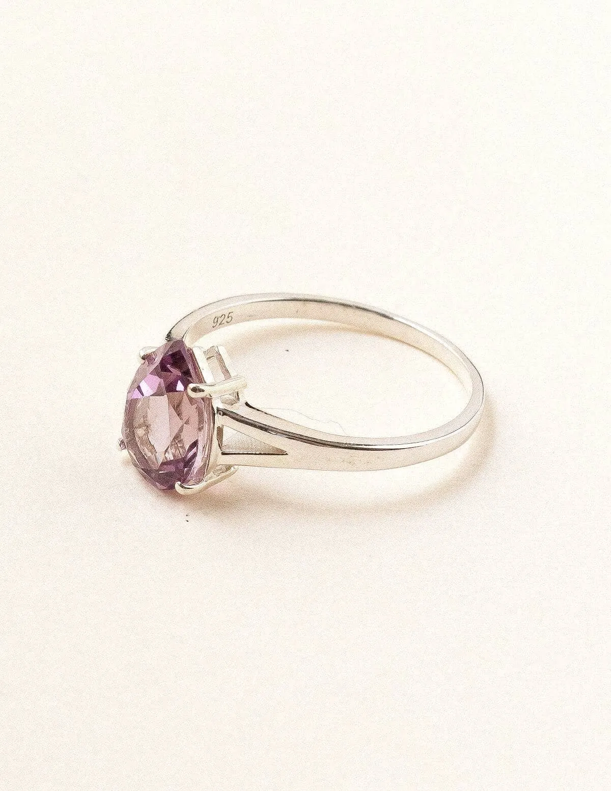 Delicate Amethyst Teardop Ring