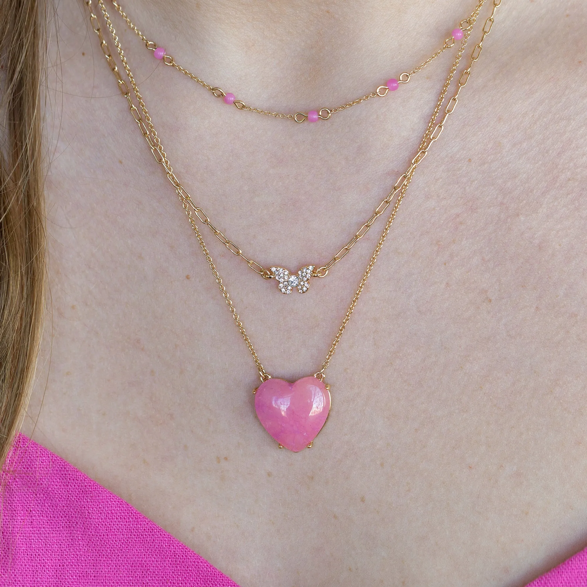 Delicate Butterfly Necklace, Reconstituted Pink Agate