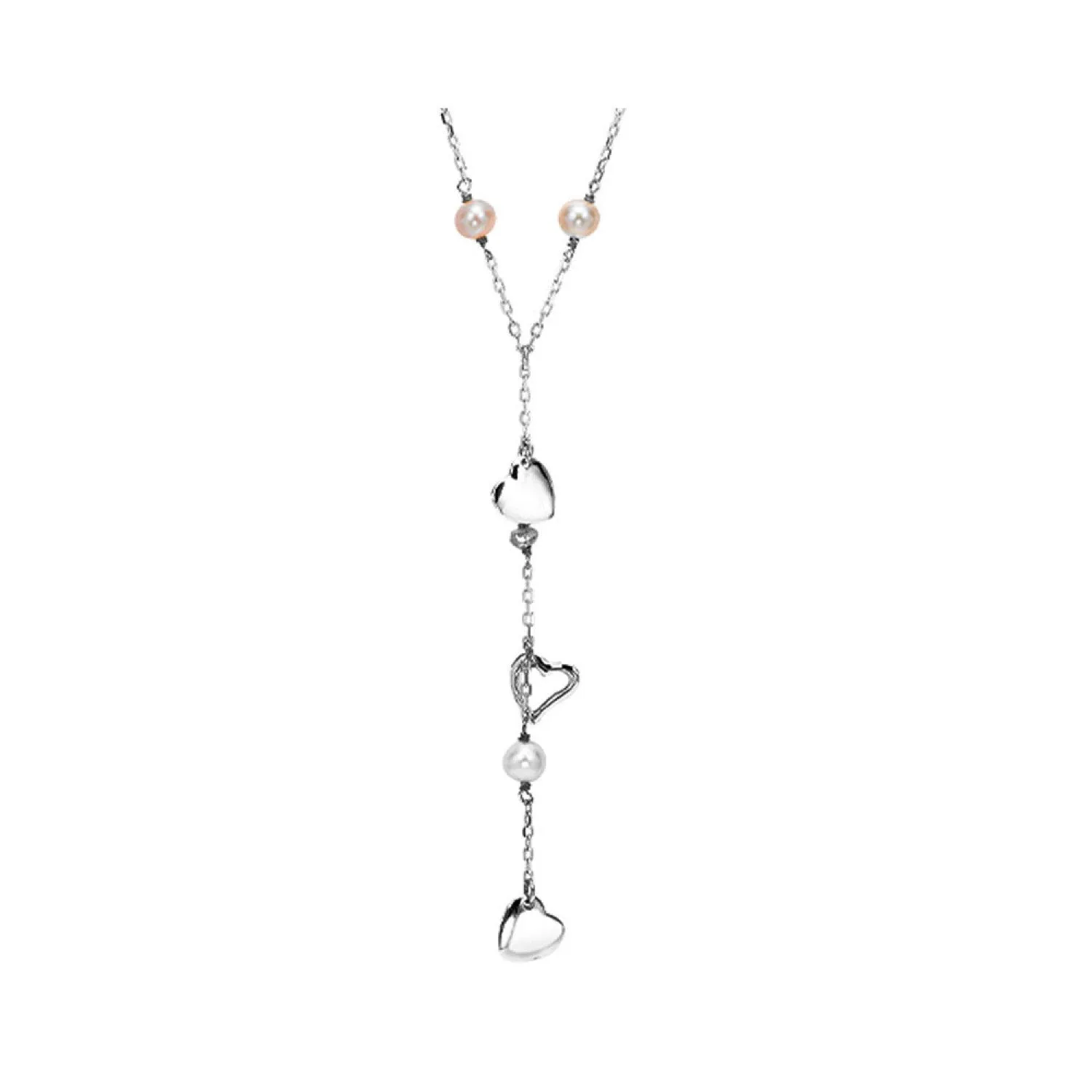 Delicate Pearl and Heart Lariat Necklace