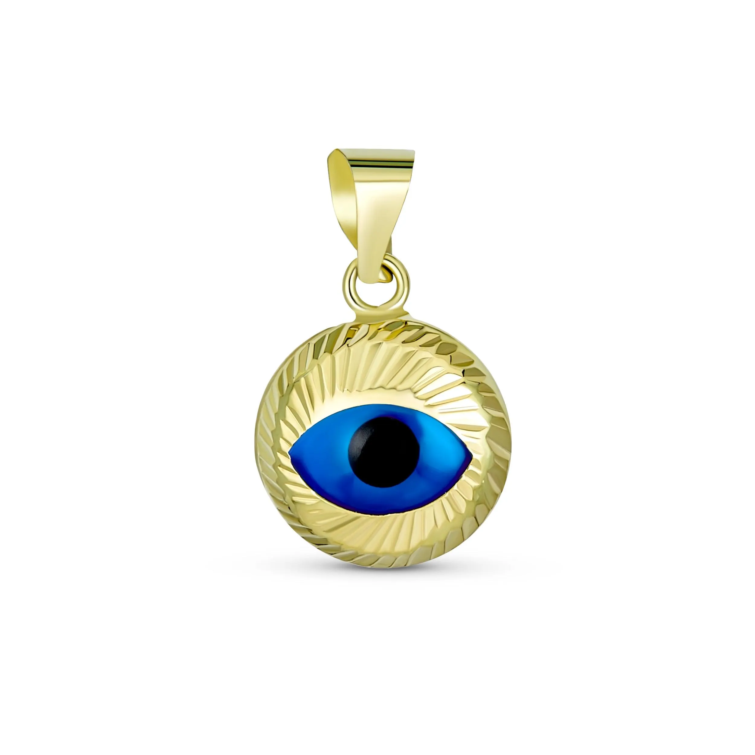 Delicate Yellow Real 14K Gold Blue Evil Eye Charm Bracelet 6.5-7"