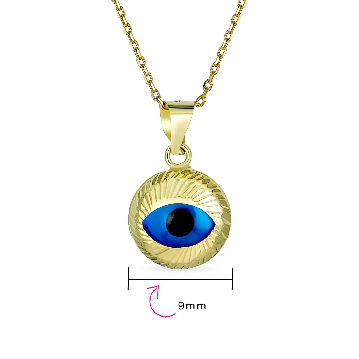 Delicate Yellow Real 14K Gold Blue Evil Eye Charm Bracelet 6.5-7"