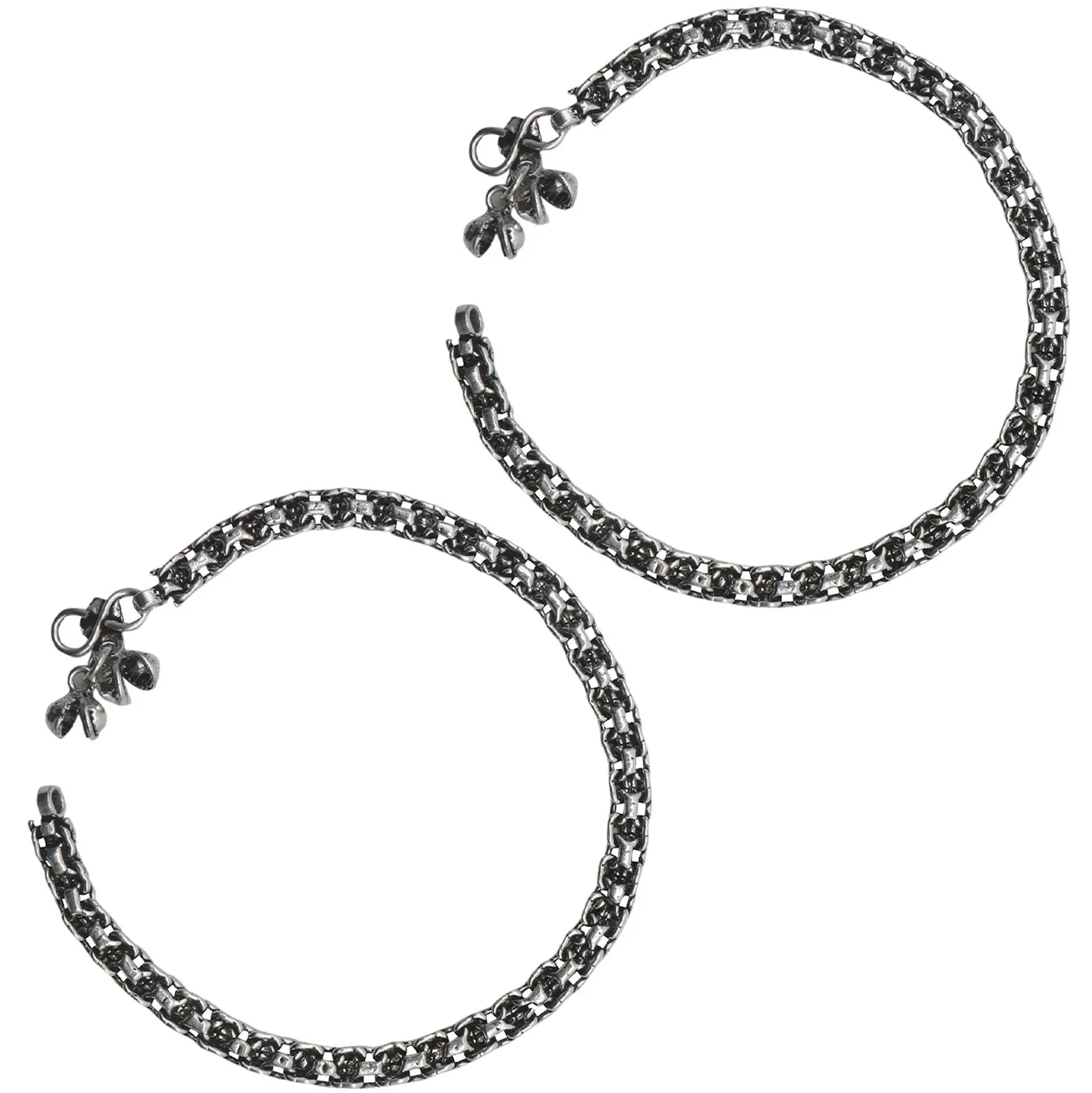 Disha Linked Silver Oxidized Anklets