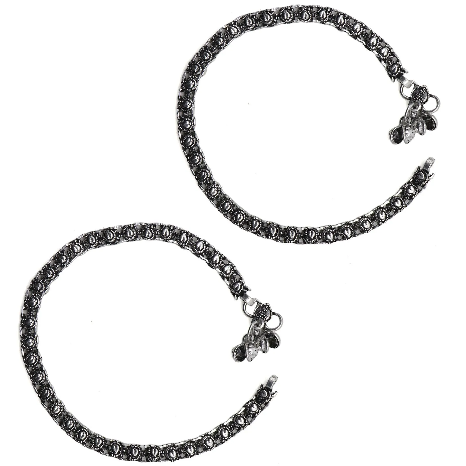 Disha Linked Silver Oxidized Anklets