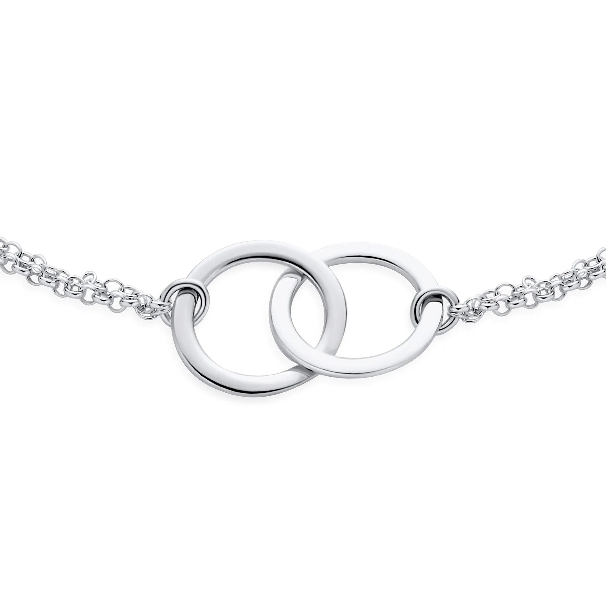 Double Chain Interlocking Rings Circle Anklet Bracelet .925Sterling Silver