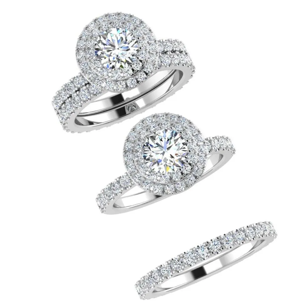 Double Halo Engagement and Eternity Bridal Rings Set