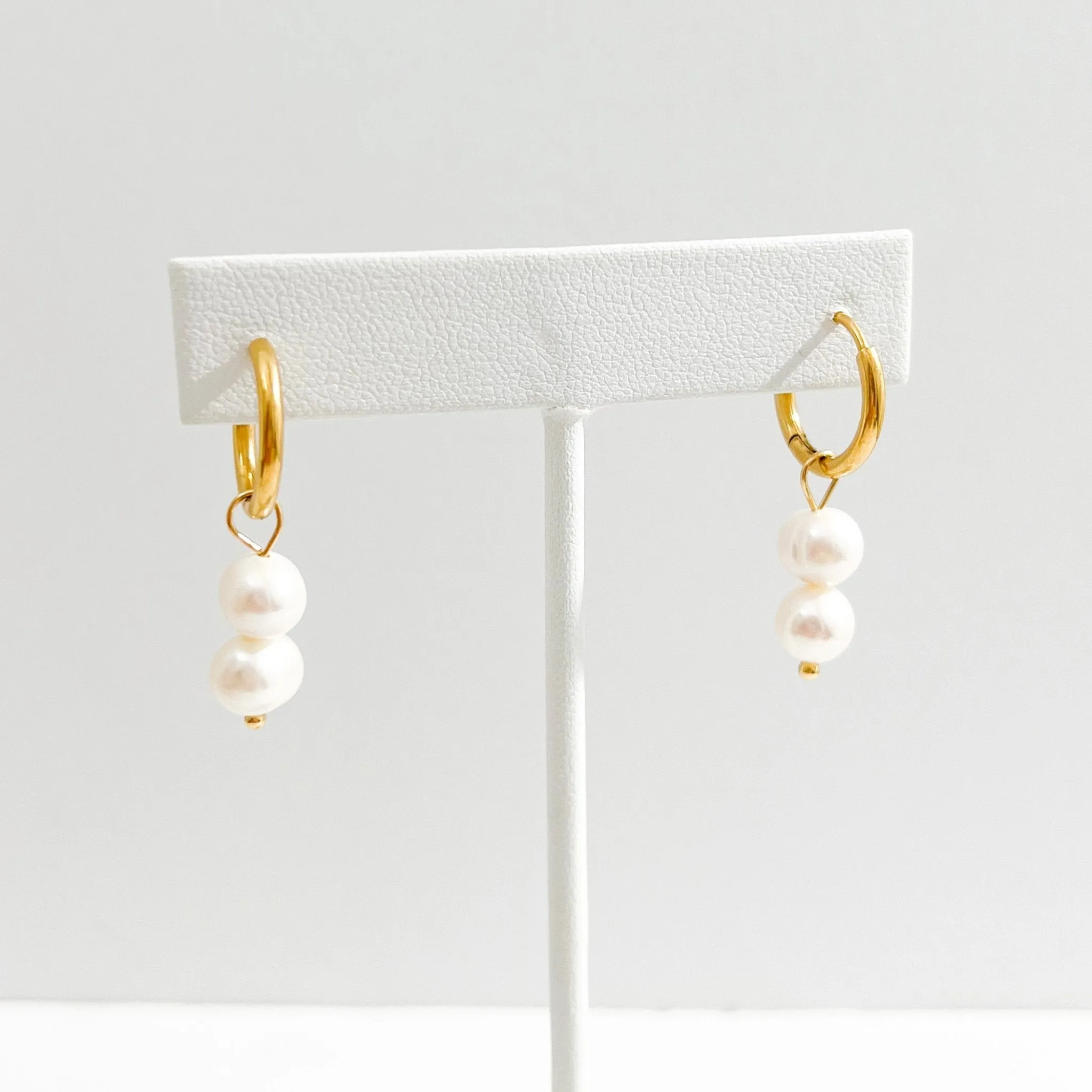 Double Pearl Gold Hoops