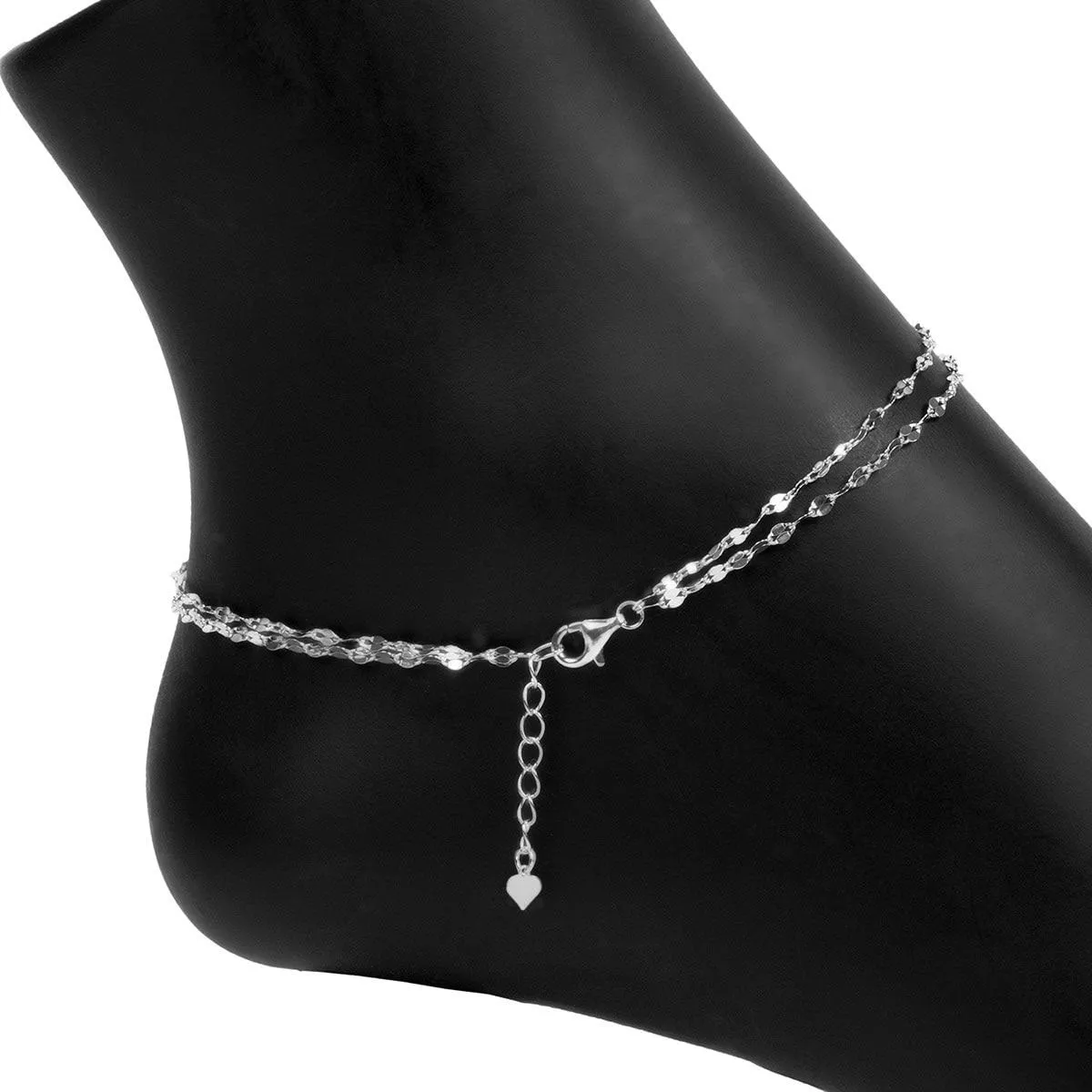 Double Strand Specchio Mirror Chain Anklet (Silver)