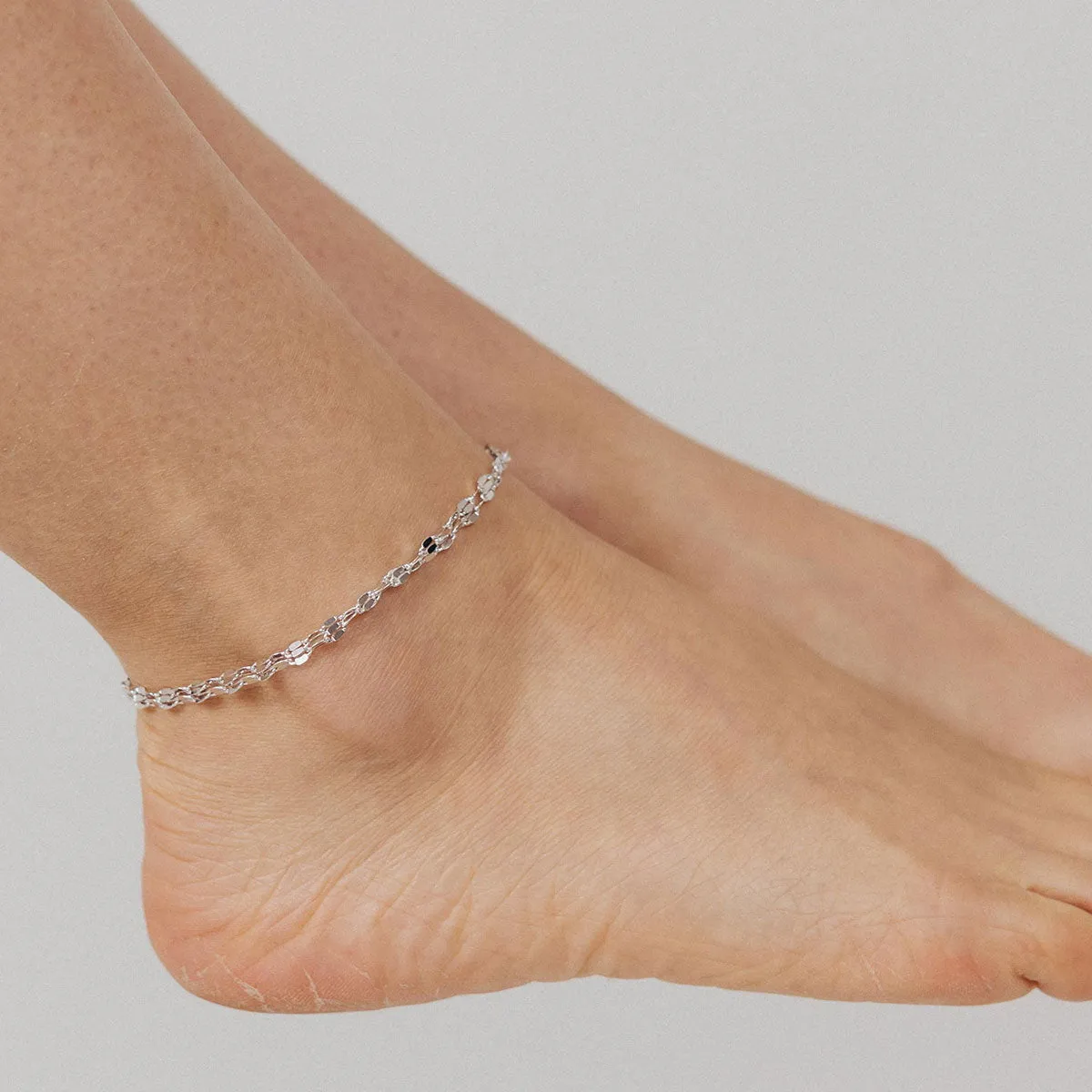 Double Strand Specchio Mirror Chain Anklet (Silver)