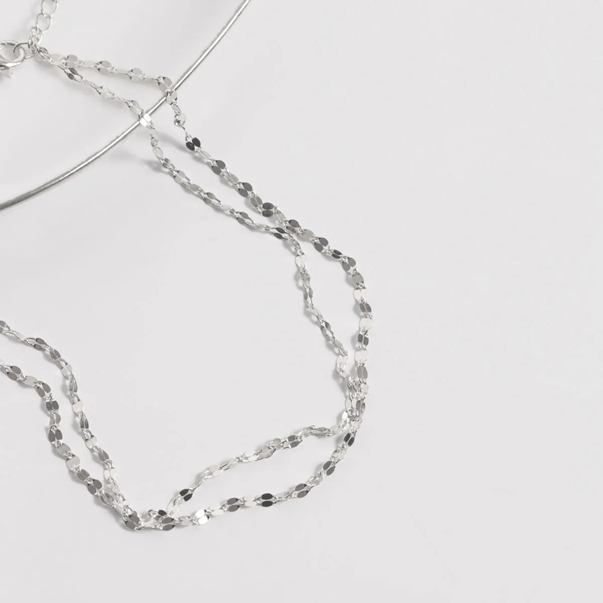 Double Strand Specchio Mirror Chain Anklet (Silver)