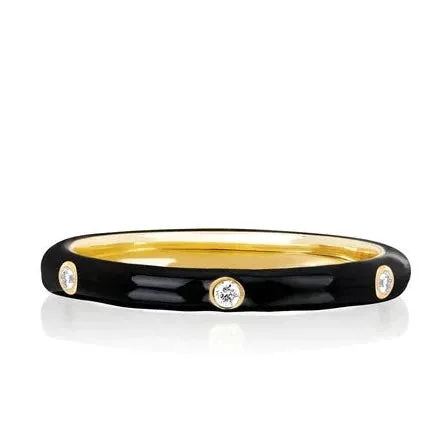 EF Collection - 3 Diamond Enamel Stack Rings - Black