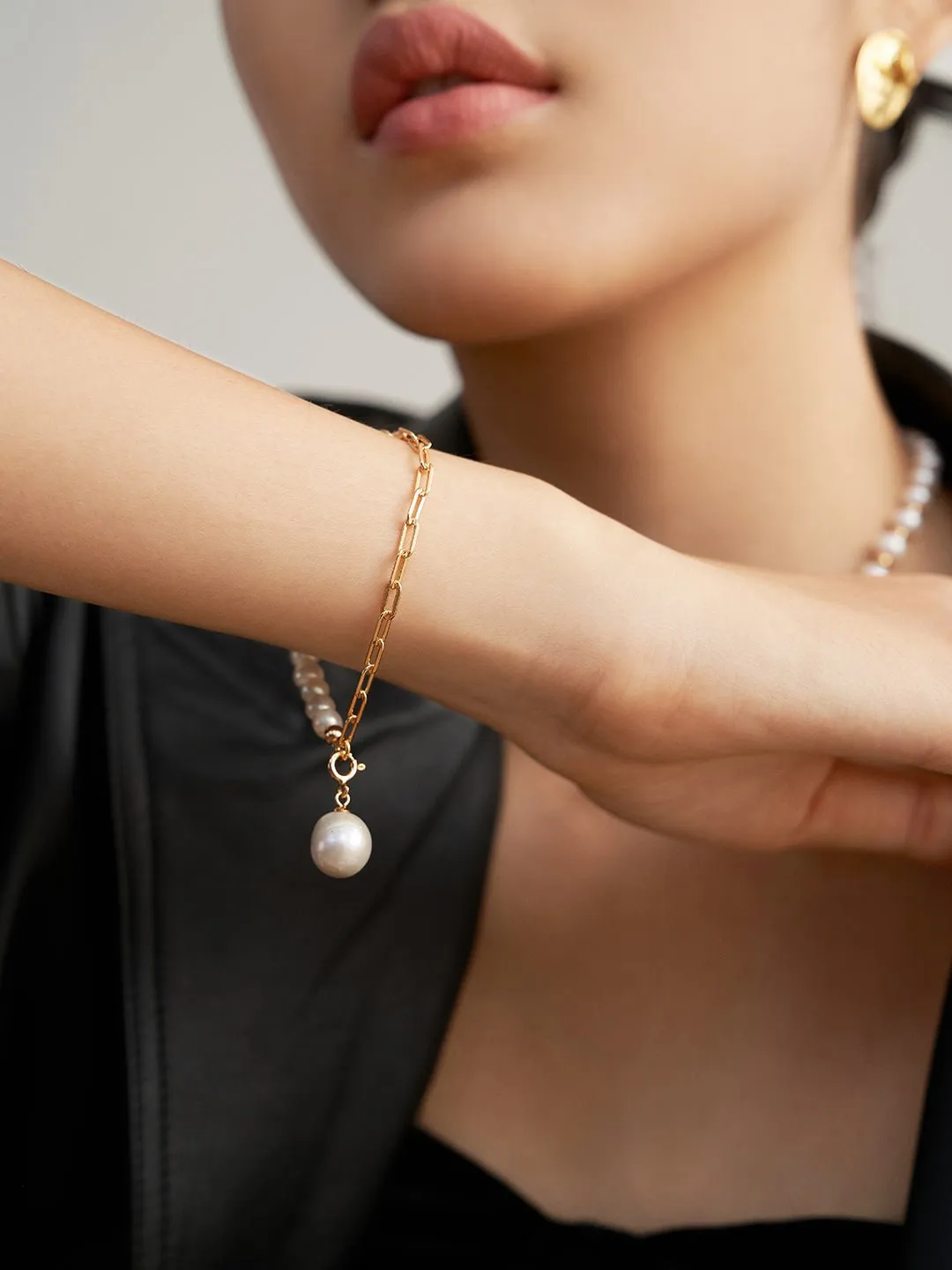 Elegant Baroque Pearl Splice Chain Bracelet