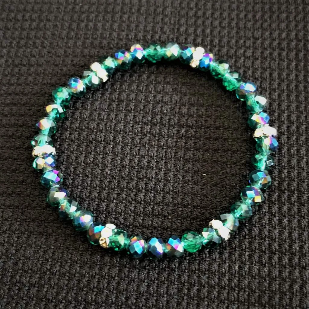 Emerald Green Crystal Faceted Stretch Bracelet