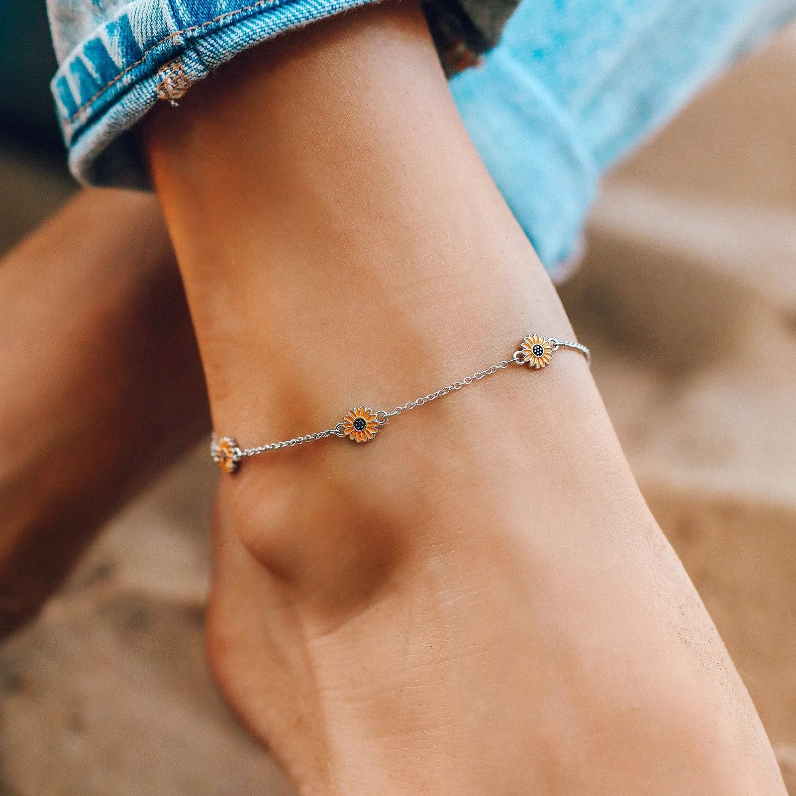 Enamel Sunflower Anklet