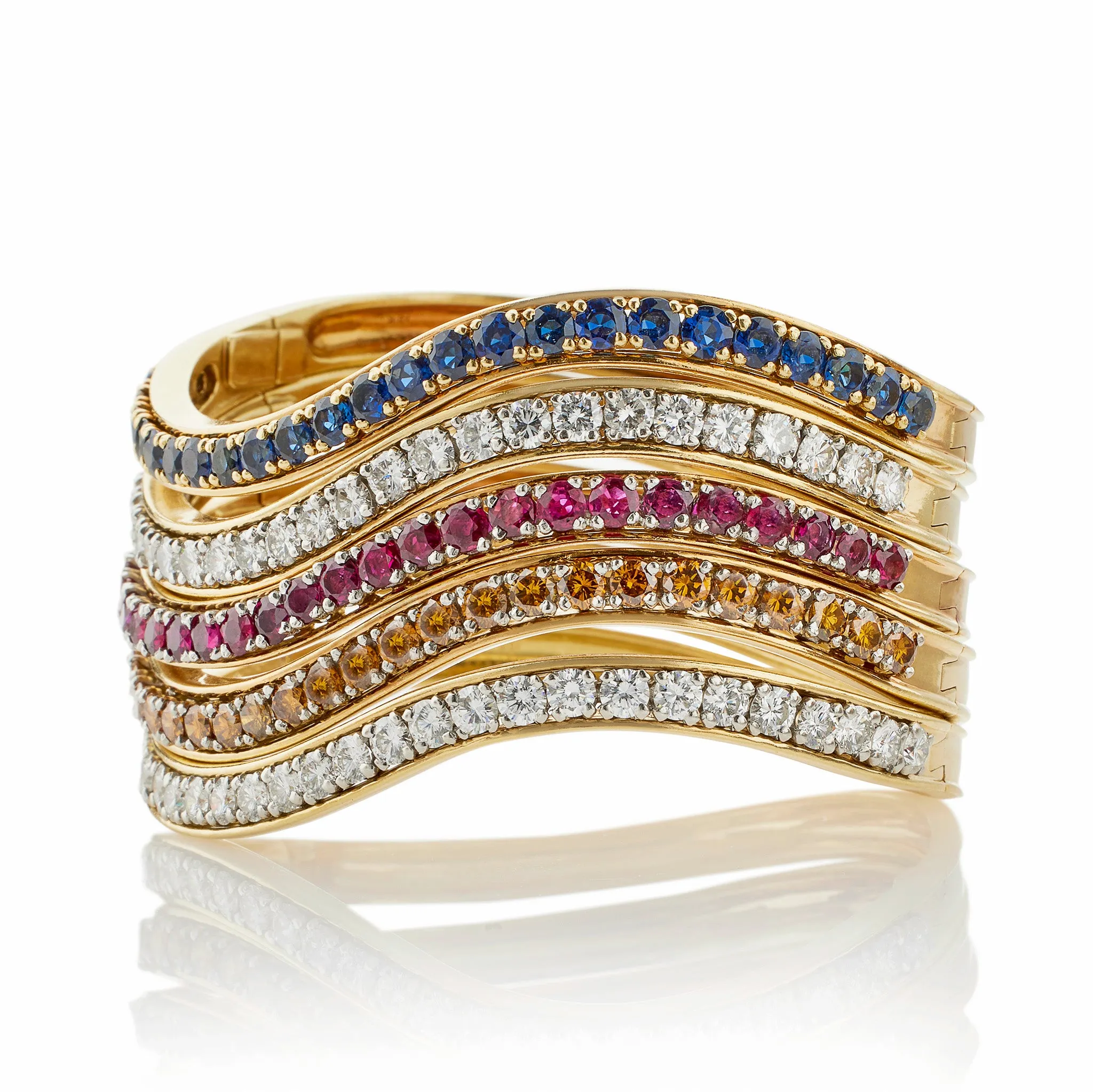 Five Diamond and Gem-set Oscar Heyman Bangle Bracelets