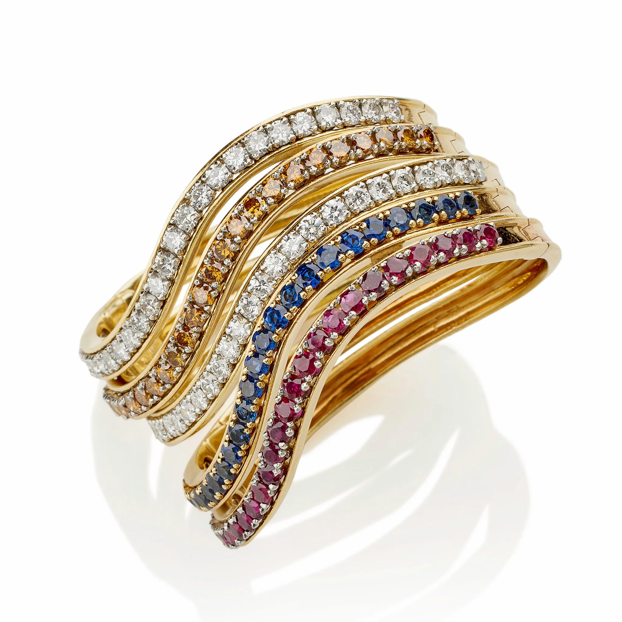 Five Diamond and Gem-set Oscar Heyman Bangle Bracelets