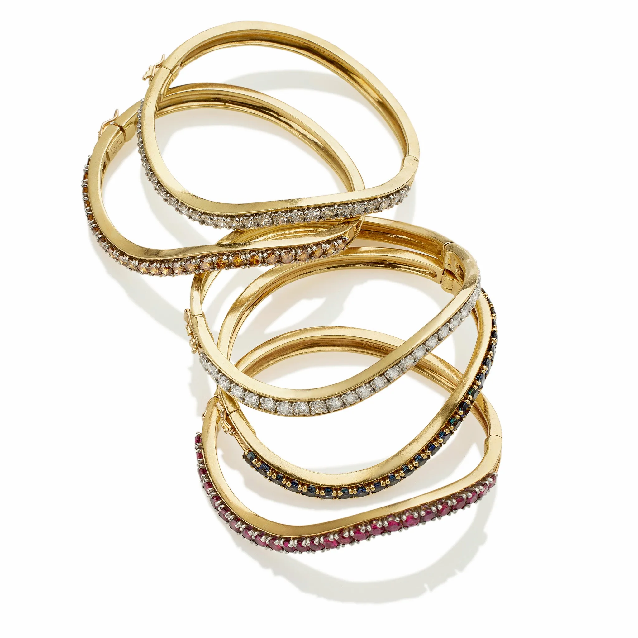 Five Diamond and Gem-set Oscar Heyman Bangle Bracelets