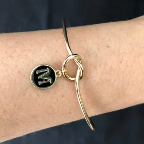 Gold Cuff Personalized Initial Bracelet In Black or White