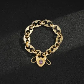 Gold Filled Button Belcher Bracelet Vintage Padlock 8 Inch