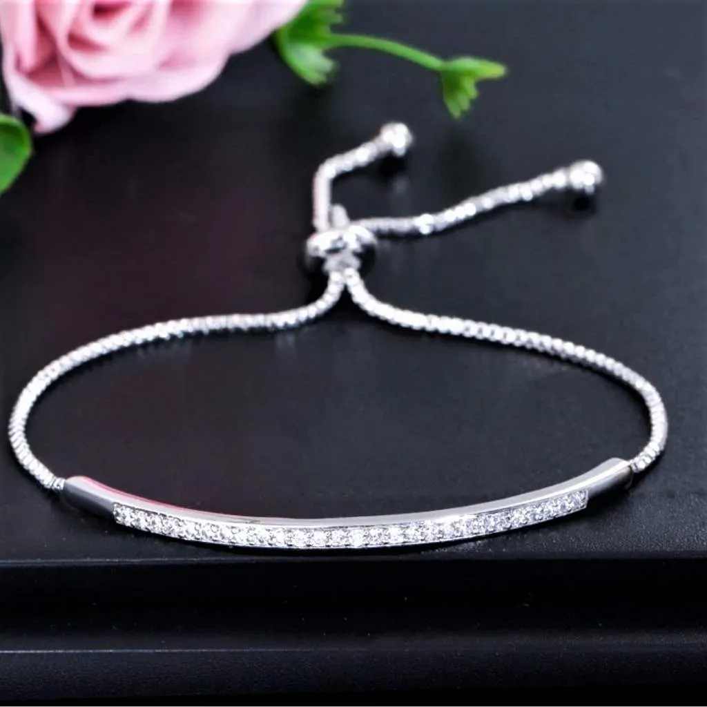 Gold or Silver CZ Bar Adjustable Bracelet