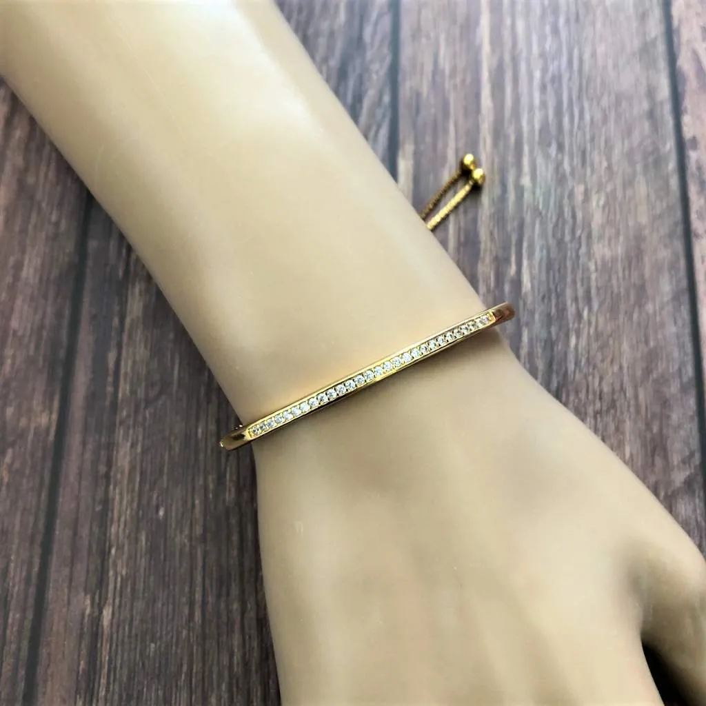 Gold or Silver CZ Bar Adjustable Bracelet