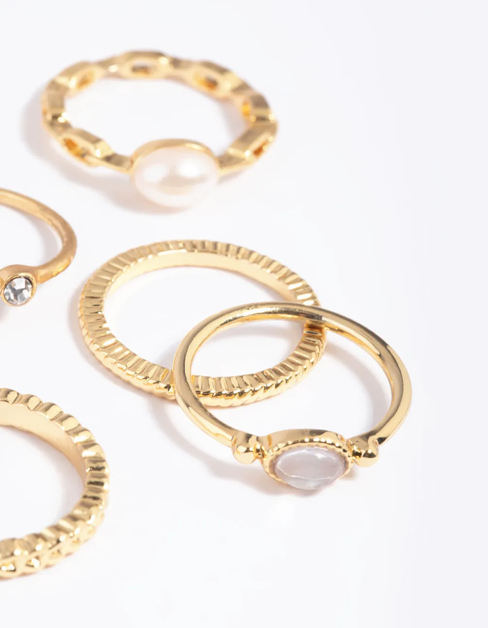 Gold Plated Pearl Pretty Ring Stack 5-Pack