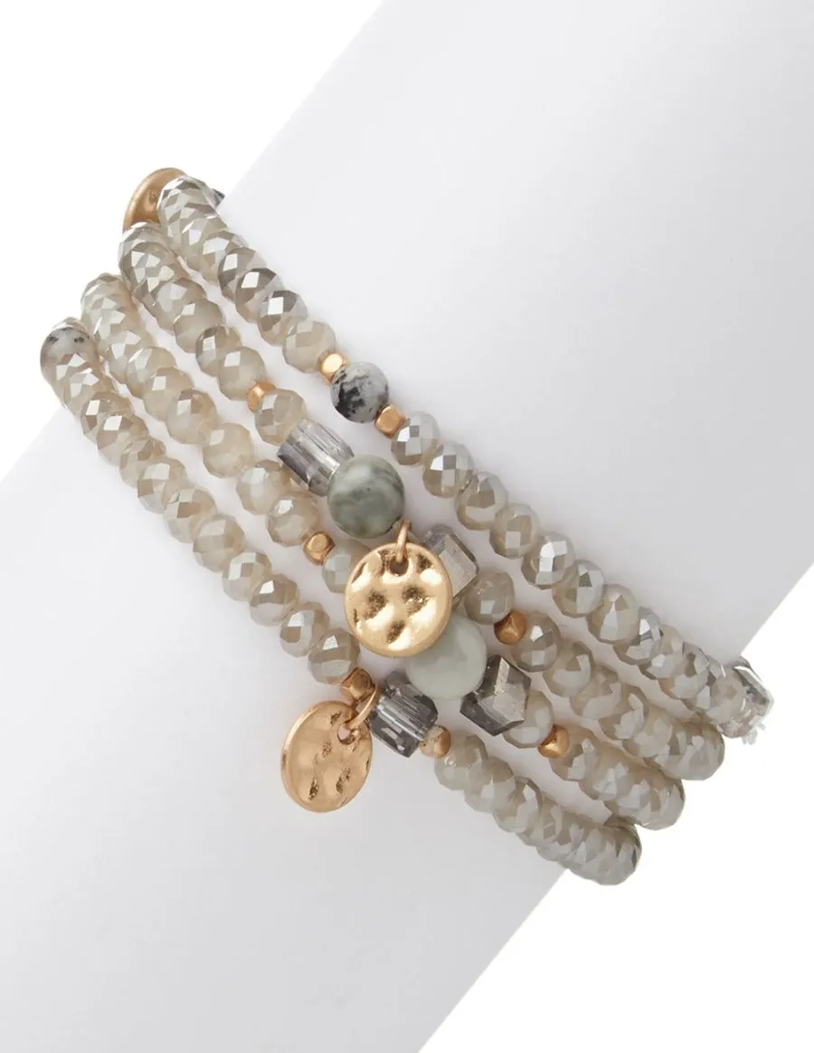 Grey Crystal & Charms Stretchy Bracelet