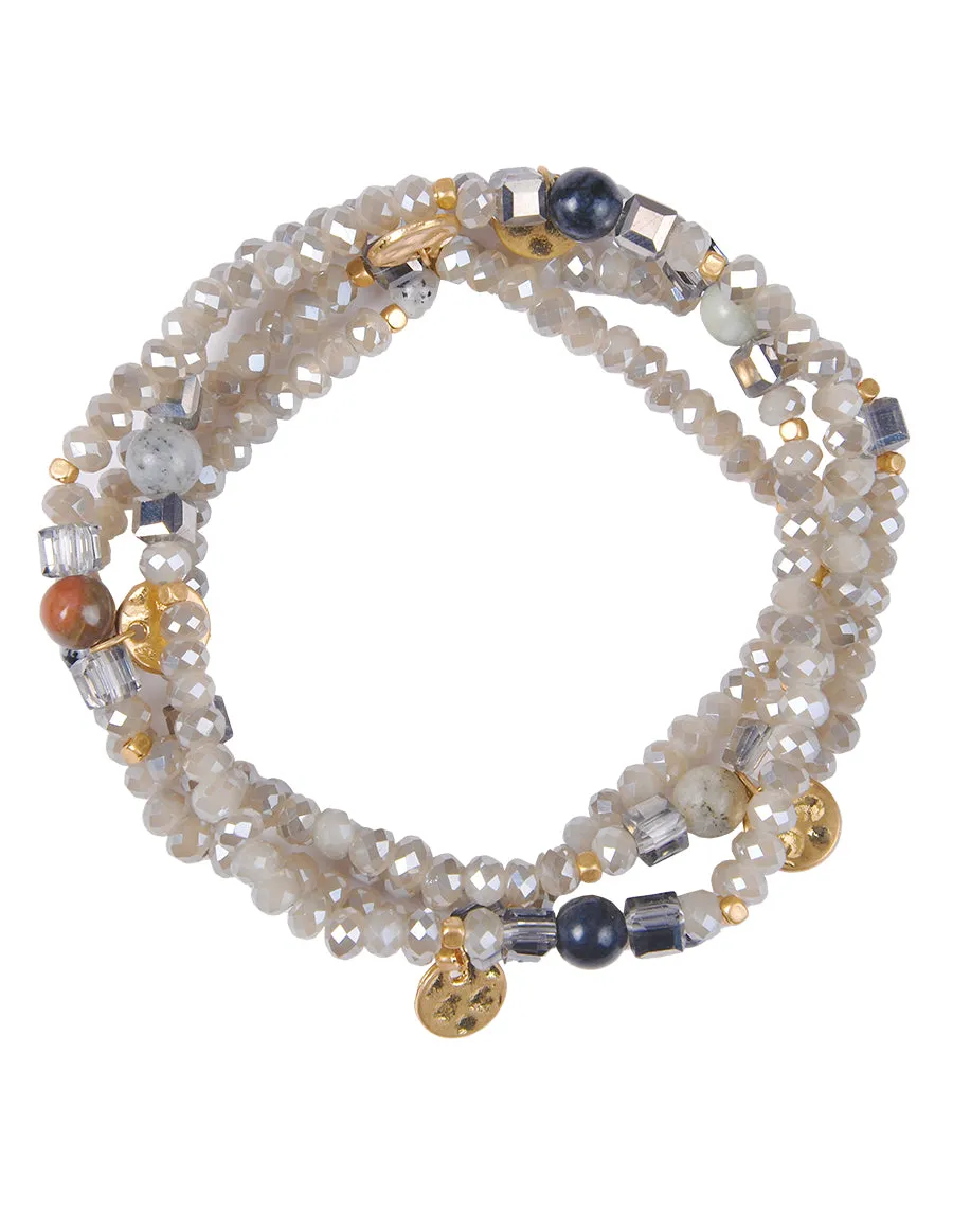 Grey Crystal & Charms Stretchy Bracelet