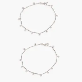 Halo Delicate CZ Silver Anklets