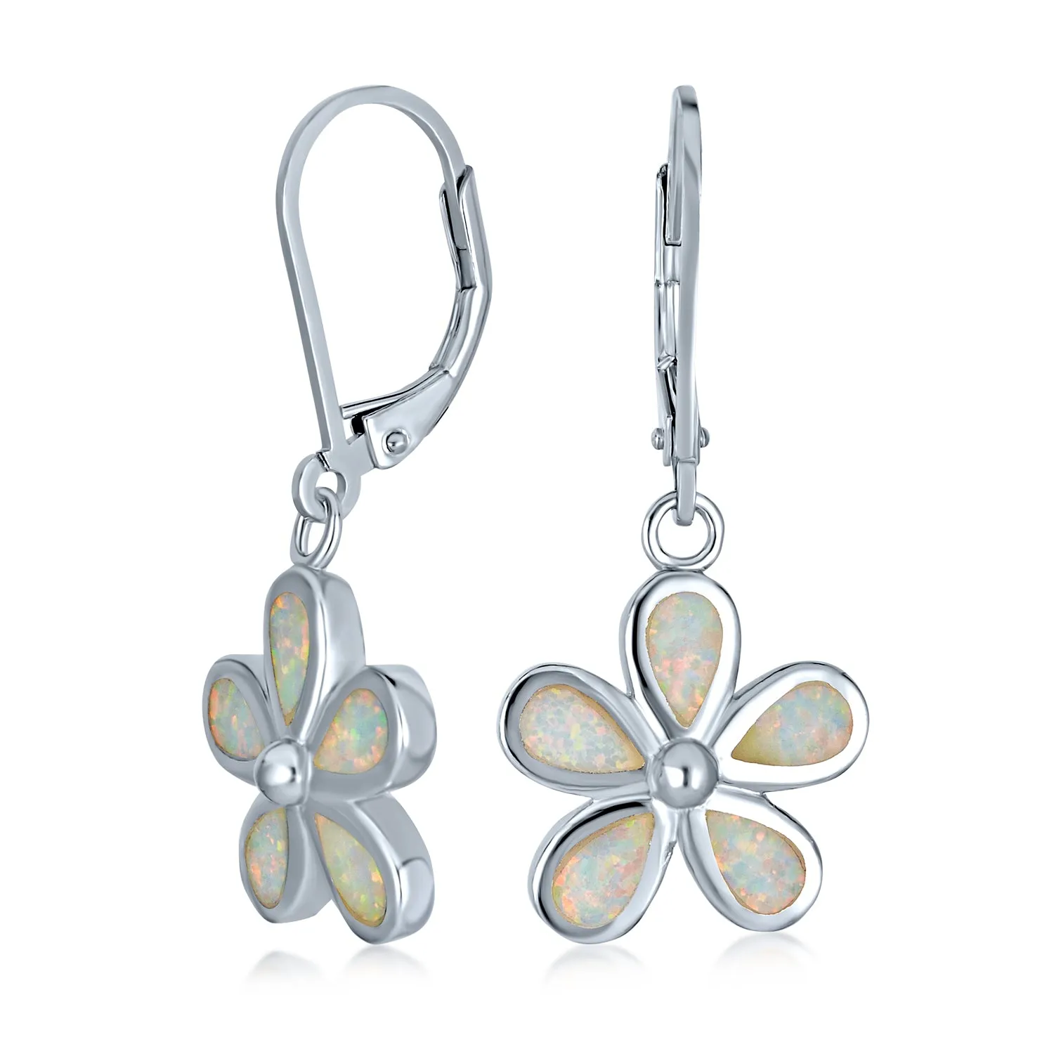 Hawaiian Plumeria Flower White Opal Earrings Necklace Sterling Silver