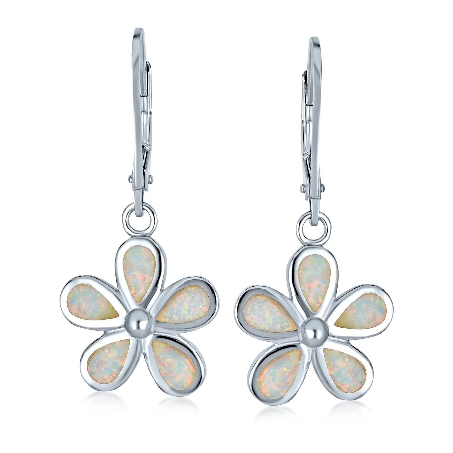 Hawaiian Plumeria Flower White Opal Earrings Necklace Sterling Silver