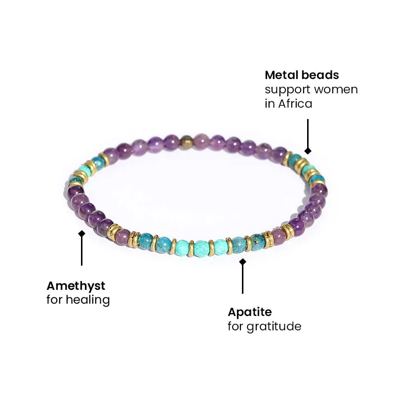 Healing & Gratitude Amethyst and Apatite Beads Delicate Bracelet