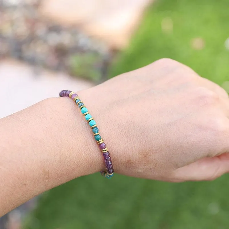 Healing & Gratitude Amethyst and Apatite Beads Delicate Bracelet