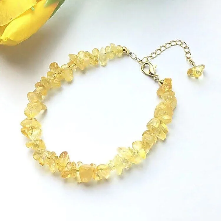 Healing Crystal Natural Stone Chips Golden Link Bracelet