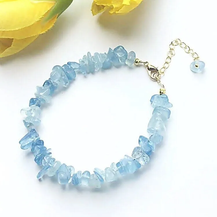 Healing Crystal Natural Stone Chips Golden Link Bracelet