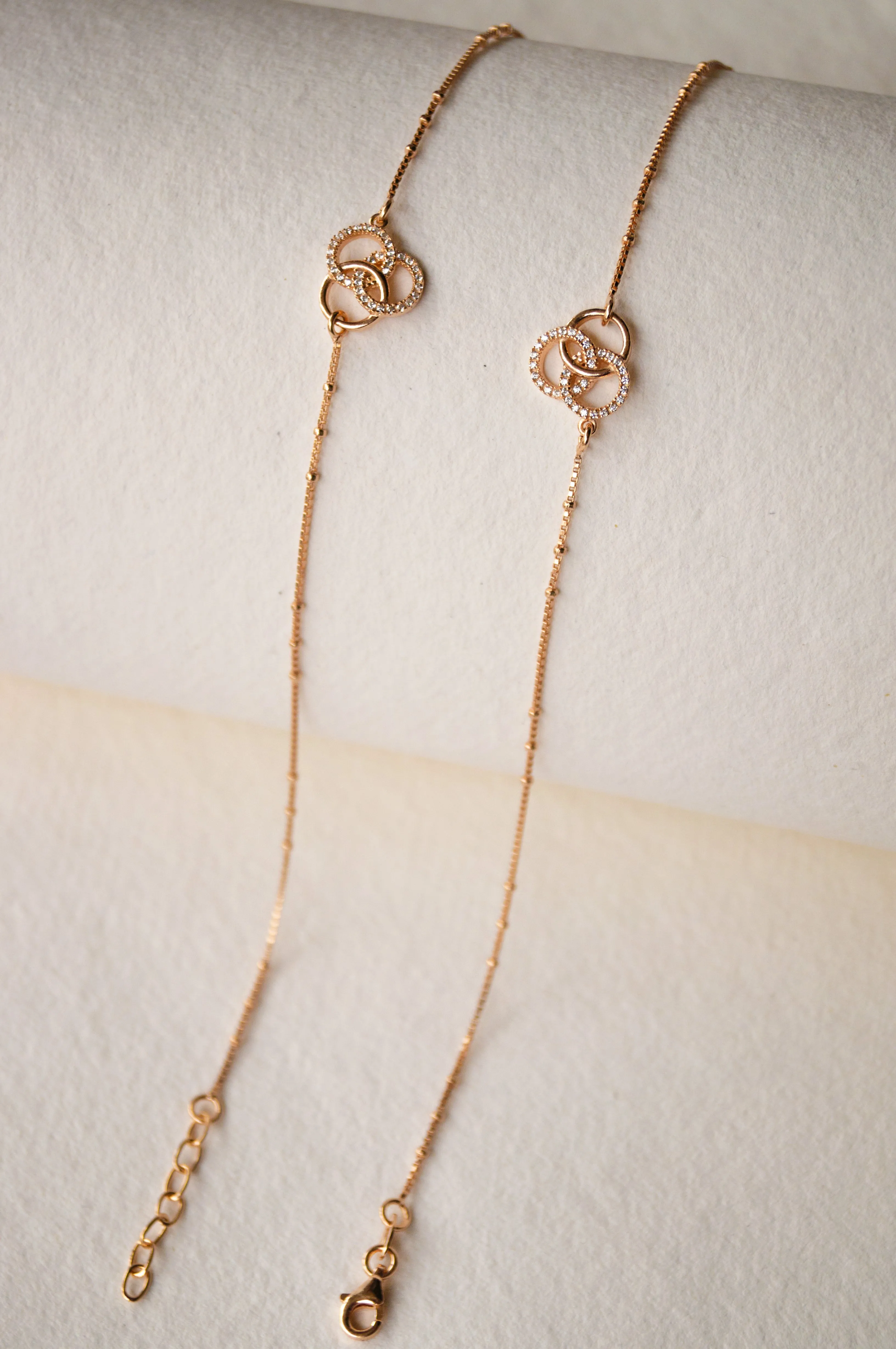 Interlinked Circle Rose Gold Plated Sterling Silver Anklets