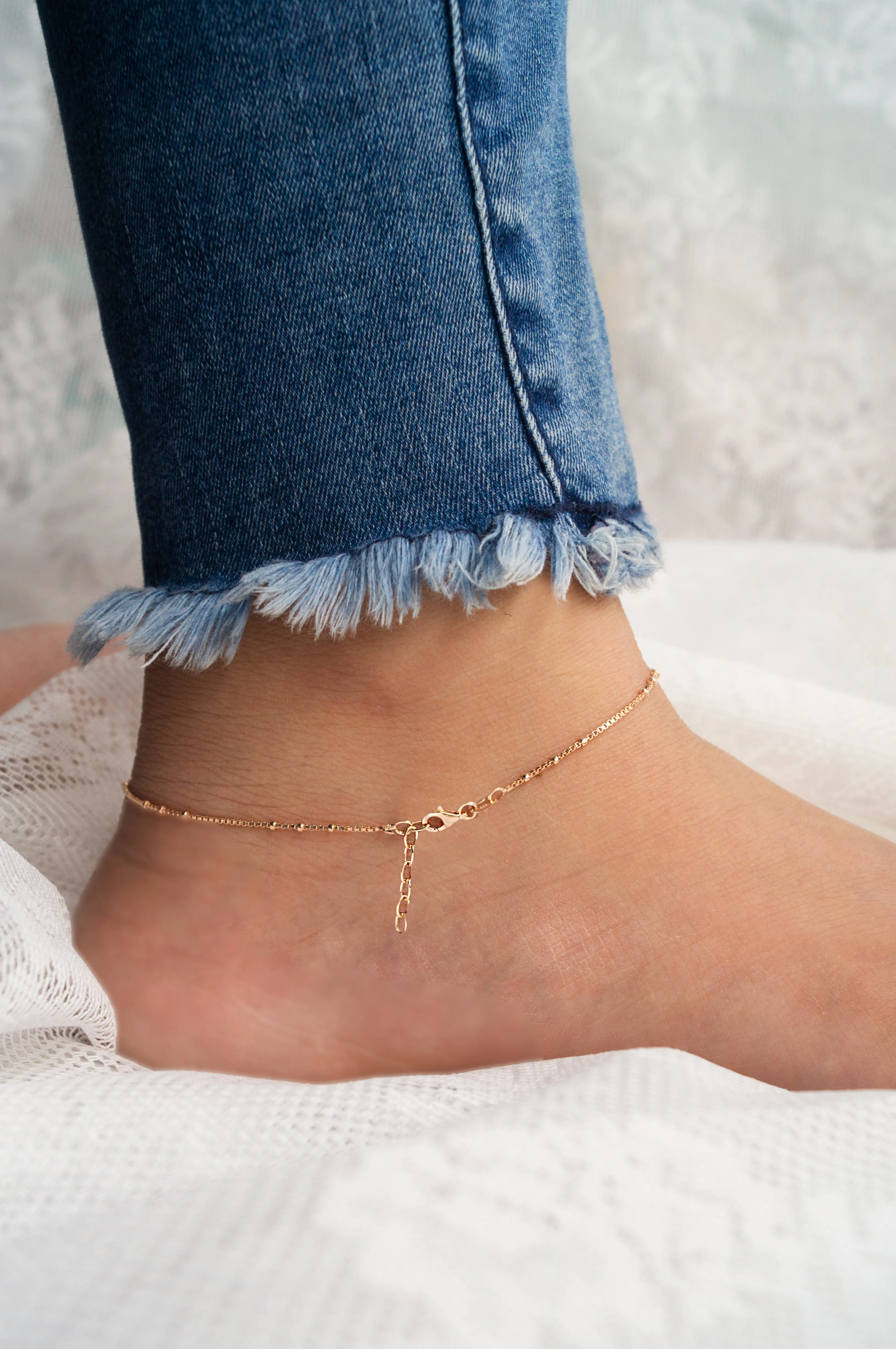 Interlinked Circle Rose Gold Plated Sterling Silver Anklets