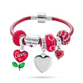 Kiss Red Lip Valentines Heart Wife Mom Bead Charm Bracelet .925 Silver