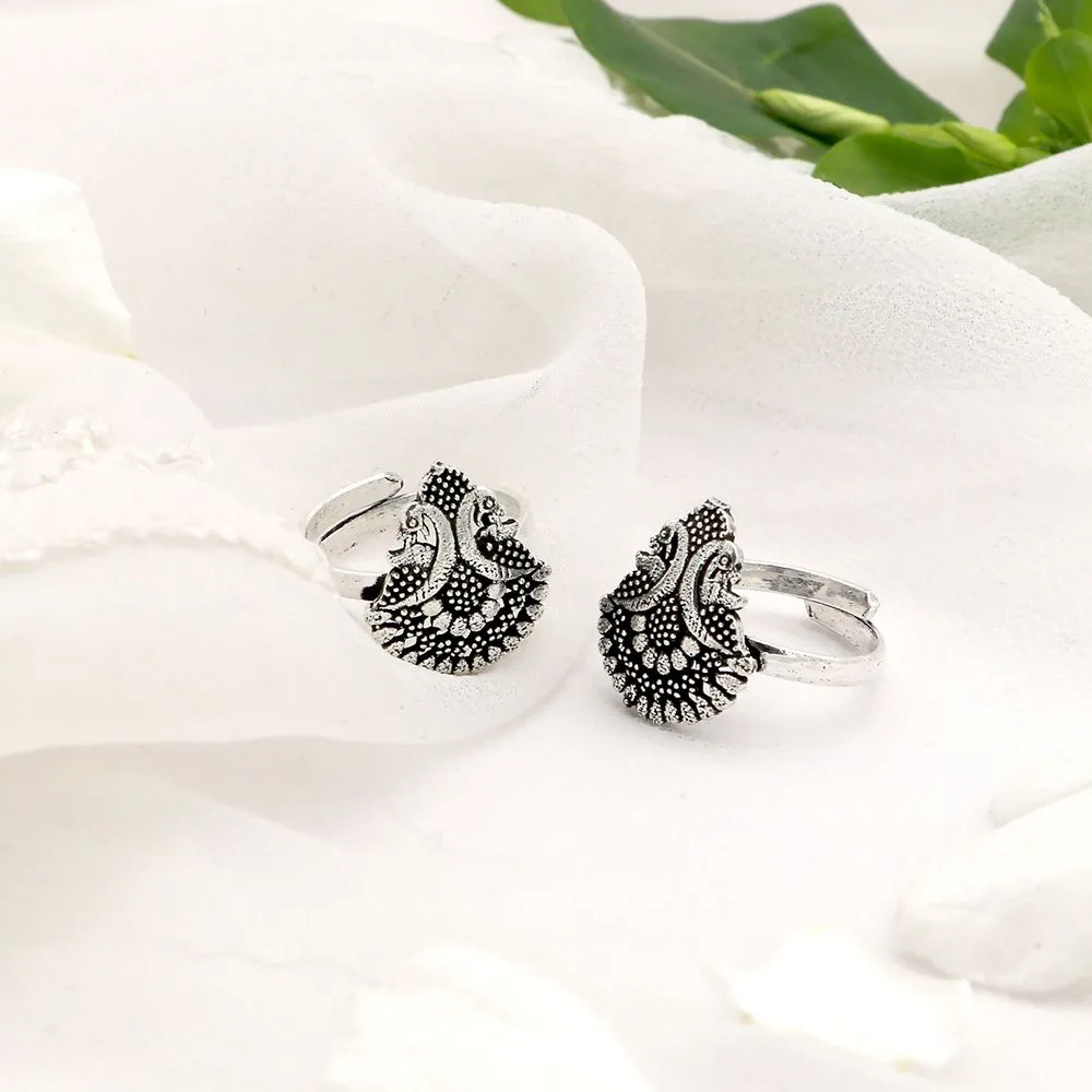 Kshtriya Peacock Silver Oxidized  Toe rings