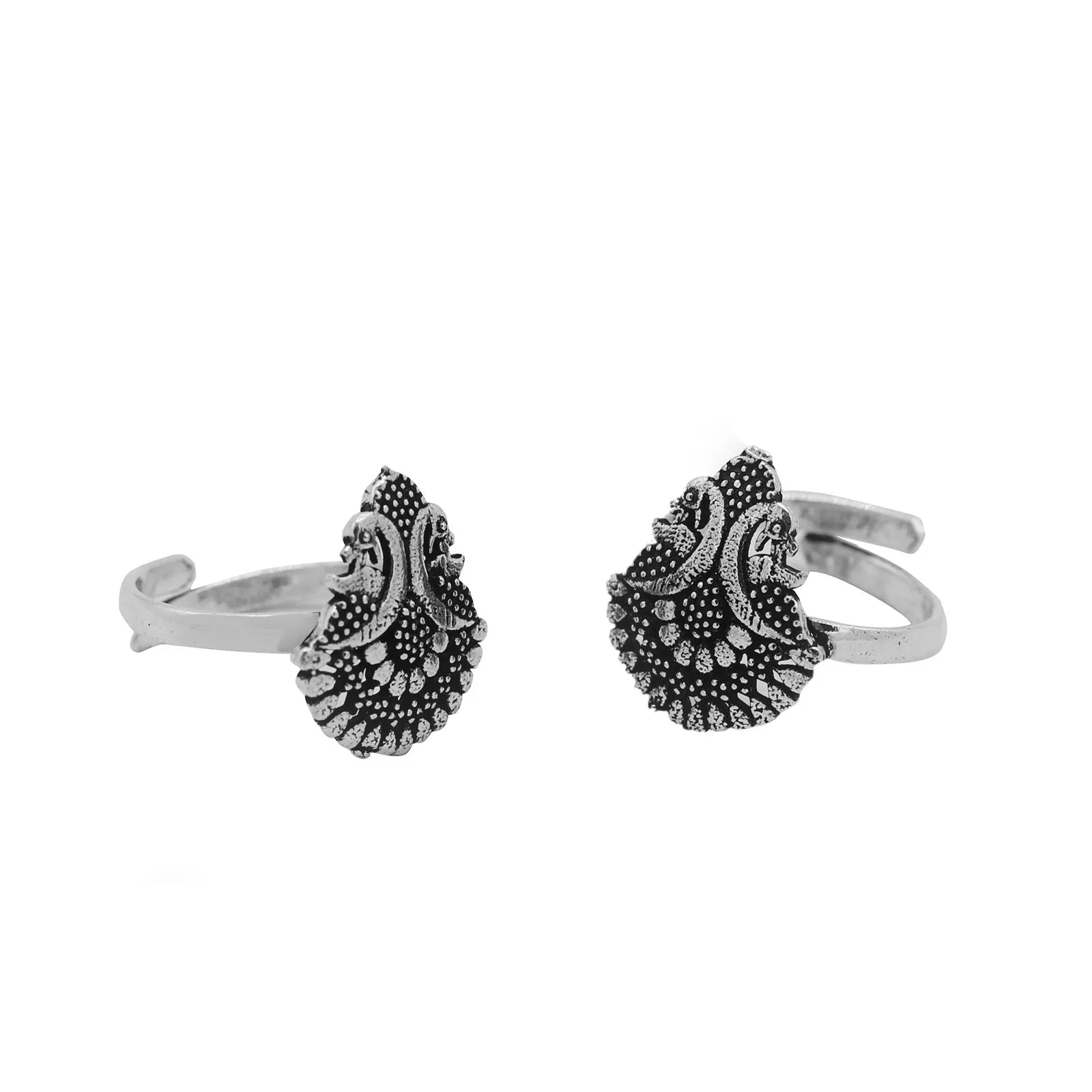 Kshtriya Peacock Silver Oxidized  Toe rings