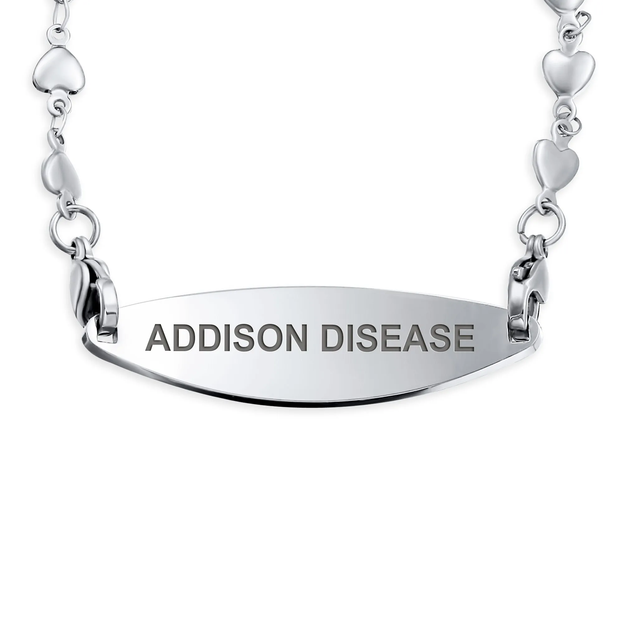 Lady Personalize Pink Medical Alert ID Heart Link Bracelet Stainless