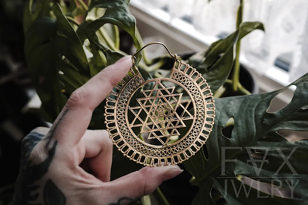 Large Golden Sri Yantra Hoops