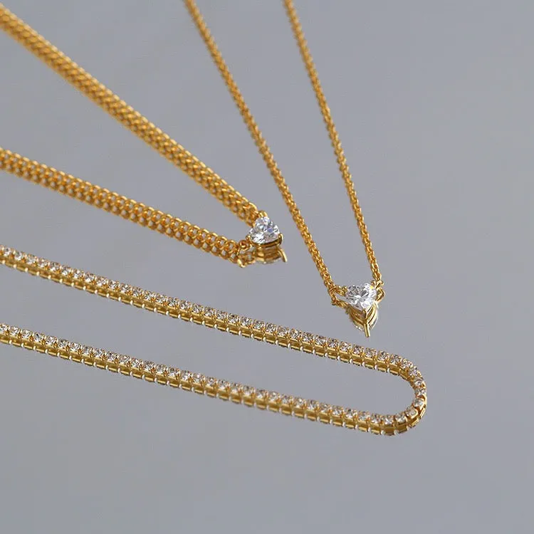 Layered Shine Heart CZ Cuba Chain Necklaces