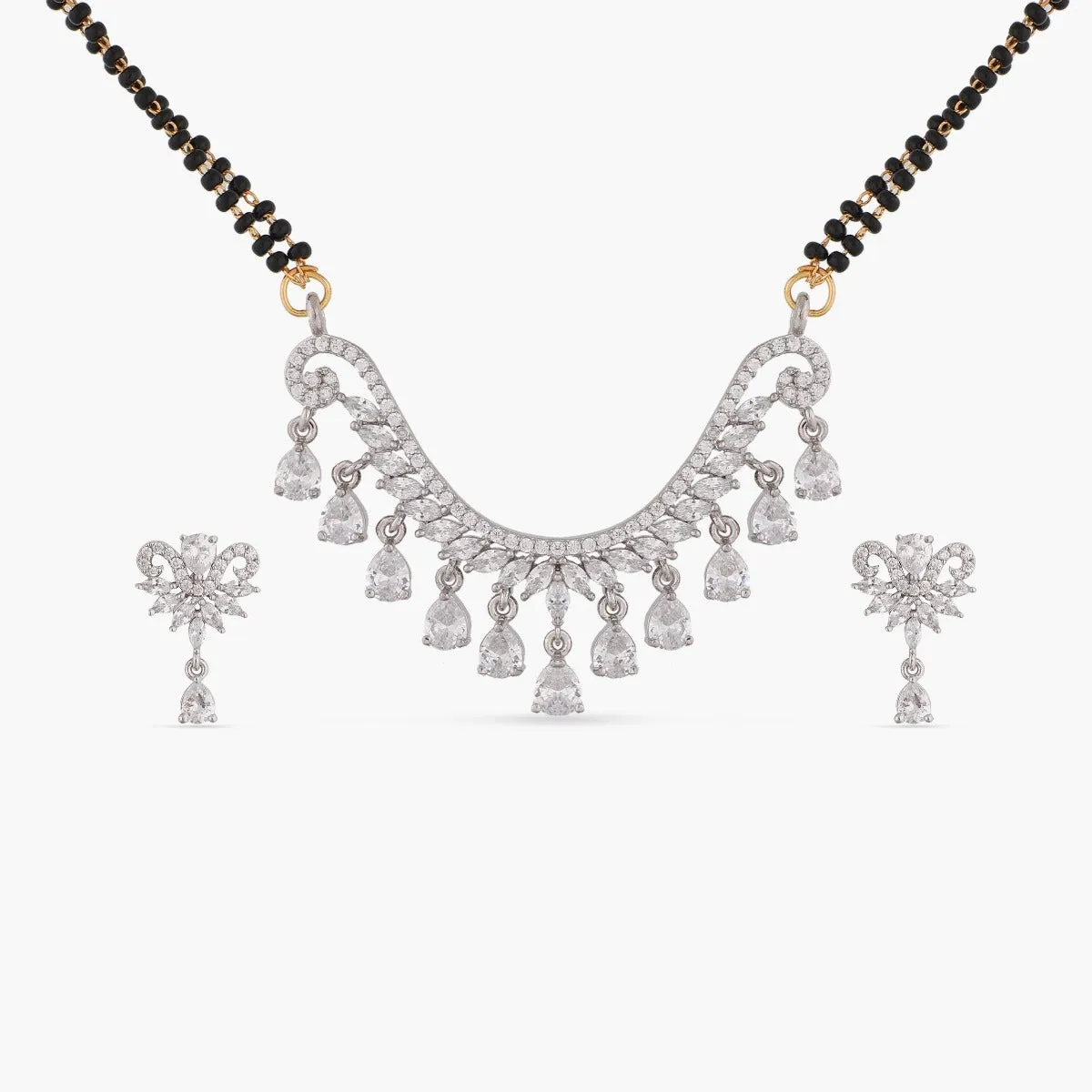 Layina Delicate CZ Black Beads Necklace Set