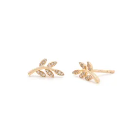 Leaf Studs | 14k Gold & Diamond