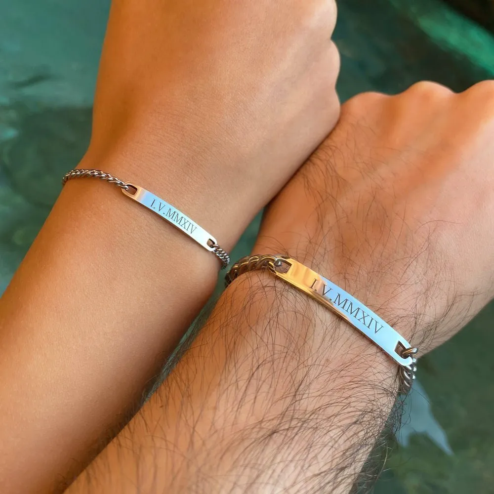 Matching Couple Bracelet Sets with Custom Engraving